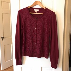 Banana Republic Garnet Red Lace Cardigan